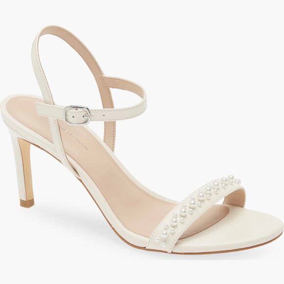 NEW Stuart Weitzman 9 Dancer 75 Demipearl Heel Sandal Calf Leather White Wedding - Picture 1 of 13